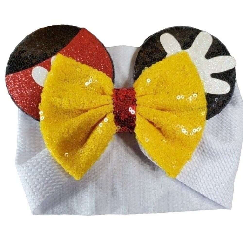 Mickey Mouse Ears Headband Turban Sequins Hair Bow Spa Head Wrap Hair Care Baby